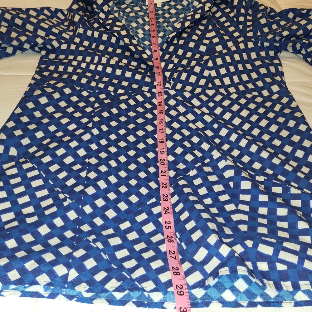 Corie Lynn Calter Anthropologie Sea Blue Checked Lagenlook Shadi Tunic / Dress S - Picture 7 of 8